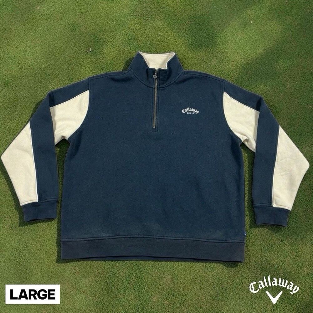 Callaway Sweatshirt Golf Pullover Mens LARGE‎ Black Quarter Zip Fleece Lined